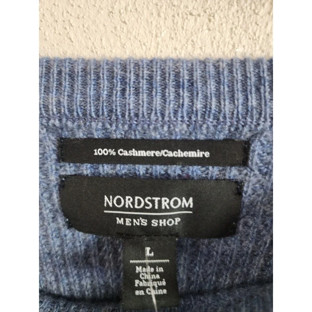 Nordstrom Mens Cashmere Sweater Blue Waffle Knit Raglan Crewneck Pullover Size L